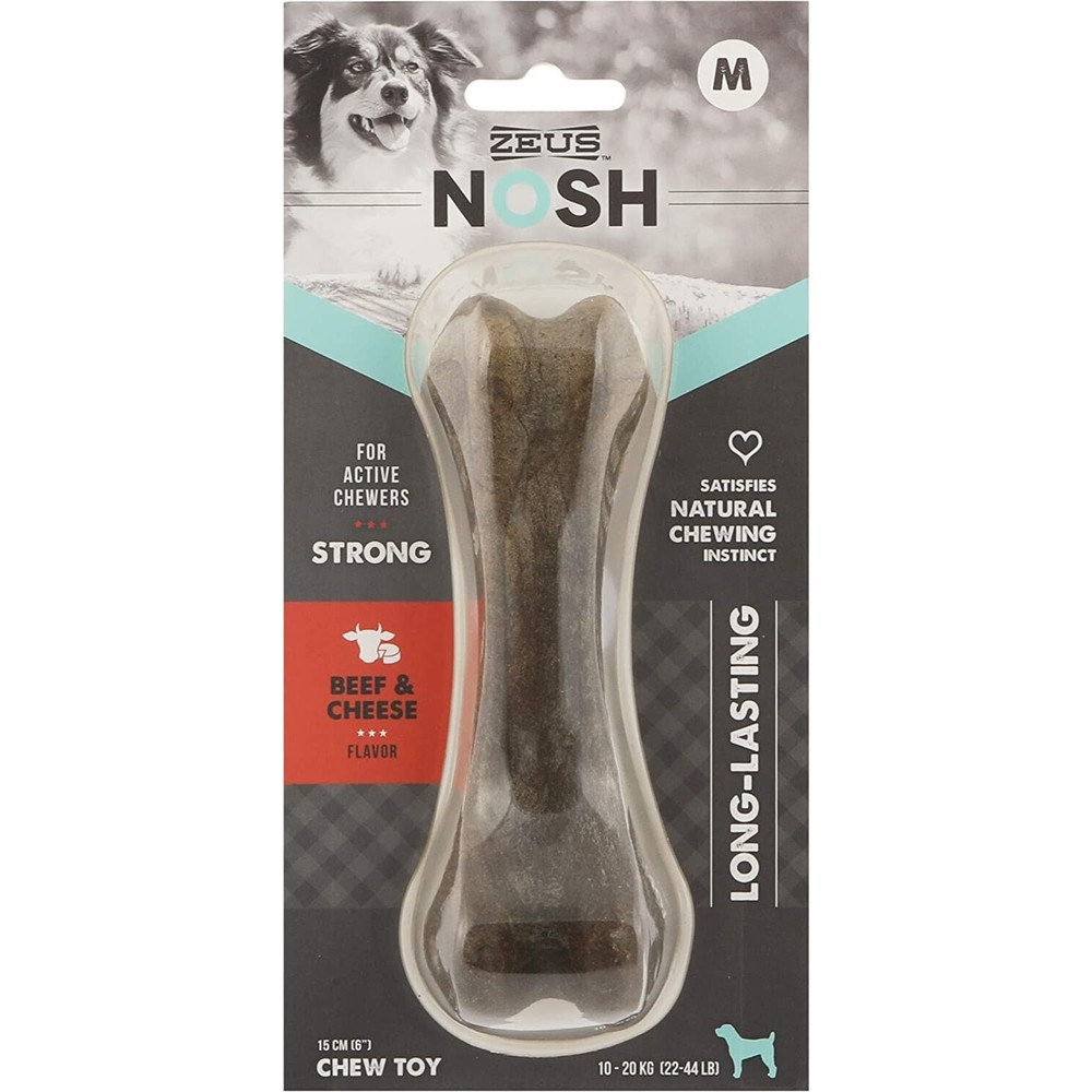 ZEUS Nosh Strong Chew Bones Toys Medium Dogs Aggressive Chewers Beef Cheese Flvr